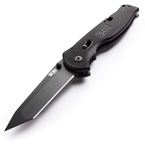 SOG Tanto EDC Knife - Flash II Tanto Folding Knife, Pocket Knife, Straight Edge Knife w/ Black TiNi Blade and Assisted Opening Tech SOG Tanto EDC Knife - Flash II Tanto Folding Knife, Pocket Knife, Straight Edge Knife w/ Black TiNi Blade and Assisted Opening Tech