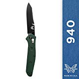 Benchmade - 940 EDC Manual Open Folding Knife Made in USA, Reverse Tanto Blade, Serrated Edge, Coated Finish, Green Handle