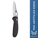 Benchmade Mini Griptilian 555HG Knife, Plain Sheepsfoot, Black Handle, Satin Finish Plain Edge