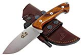 Bushcraft Survival Hunting Knife, Stainless Steel MOVA-58, Genuine Leather Horizontal-Vertical Belt Sheath + Firesteel, Handmade