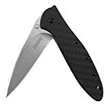 Kershaw Leek Carbon Fiber (1660CF); Pocket Knife with 3” Stonewashed CPM 154 Steel Blade, Black Carbon Fiber Handle, SpeedSafe Assisted Opening, Frame Lock, Tip Lock and Reversible Pocketclip; 2.3 OZ