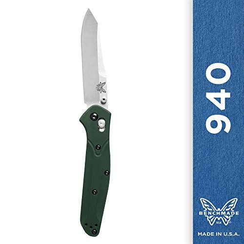 Benchmade - 940 EDC Manual Open Folding Knife Made in USA, Reverse Tanto Blade, Plain Edge, Satin Finish, Green Handle Benchmade - 940 EDC Manual Open Folding Knife Made in USA, Reverse Tanto Blade, Plain Edge, Satin Finish, Green Handle